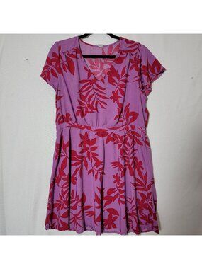 Old Navy Casual Dress Womens Sz XL Knee Length Short Flutter Sleeves Purple Red